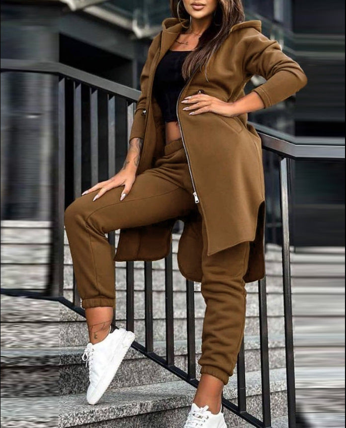 Damen Kapuzenmantel und High-Waist Jogginghose Lounge-Set Shop Nory