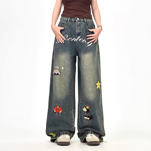 Damen Weitgeschnittene Kostümjeans mit buntem Stickdesign Shop Nory