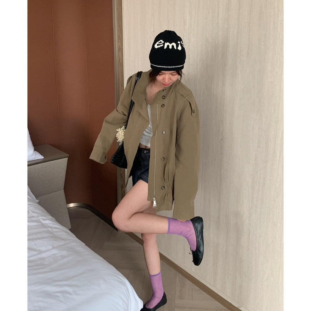 Damen Kurzjacke mit Kordelzug‑Taille, Oversize‑Ärmeln und verdeckter Reißverschluss Shop Nory