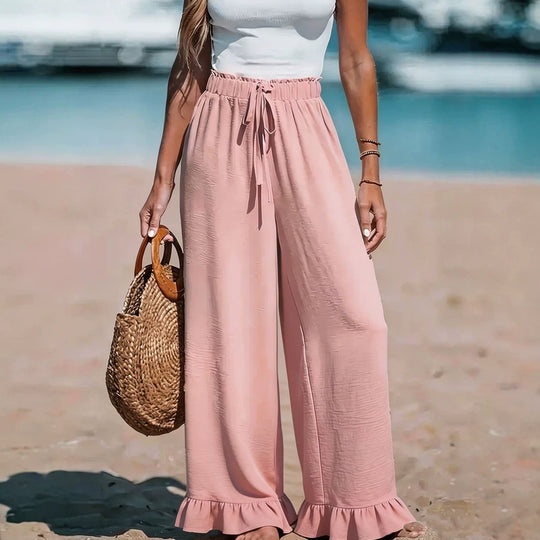 Damen Leichte Leinenhose mit weitem Bein und elastischem Bund Shop Nory