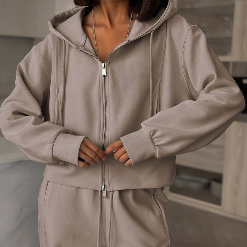 Damen lässiges Set aus cropped Hoodie und weitem Jogginghose