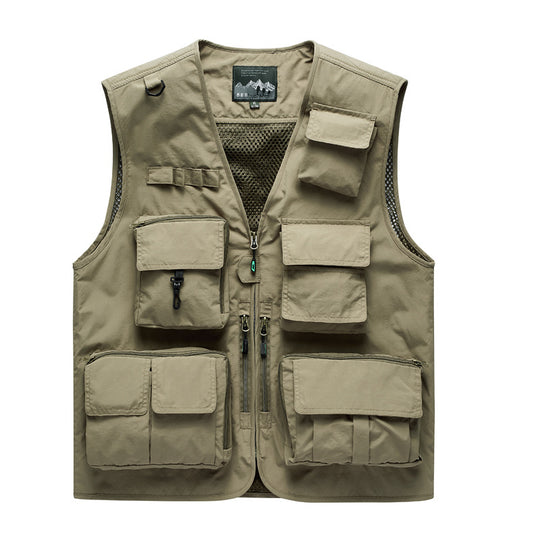 Herren Multifunktionale Outdoor‑Utilityweste mit Mesh‑Rücken, Mehrfach‑Fronttaschen und durchgehendem Reißverschluss Shop Nory