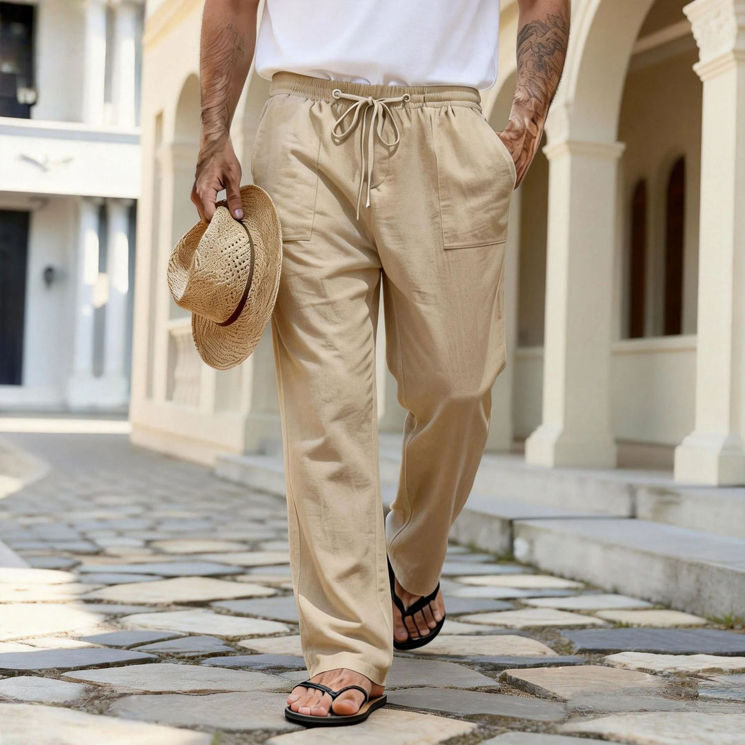 Herren leichte Leinenhose mit elastischem Bund und Kordelzug Shop Nory