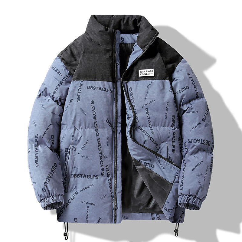 Herren Gepolsterte Steppjacke mit grafischem Schrift-Print, Stehkragen und verstellbarem Saum Shop Nory