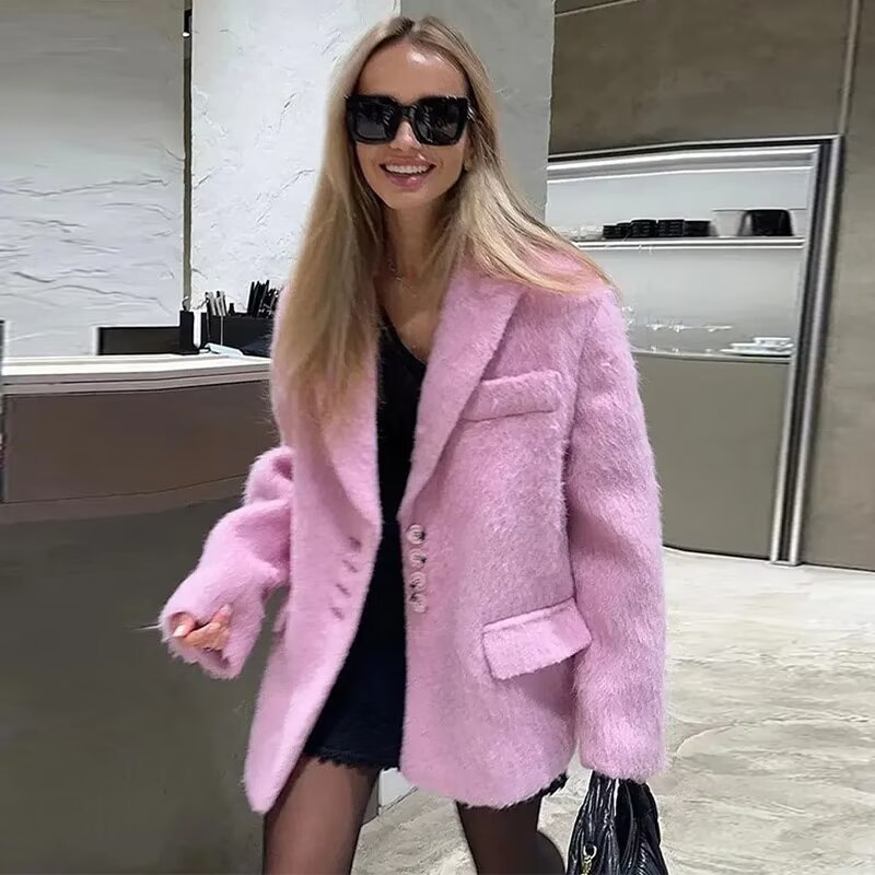 Damen Kurzblazer mit strukturierter Kunstfell-Optik und Reverskragen Shop Nory