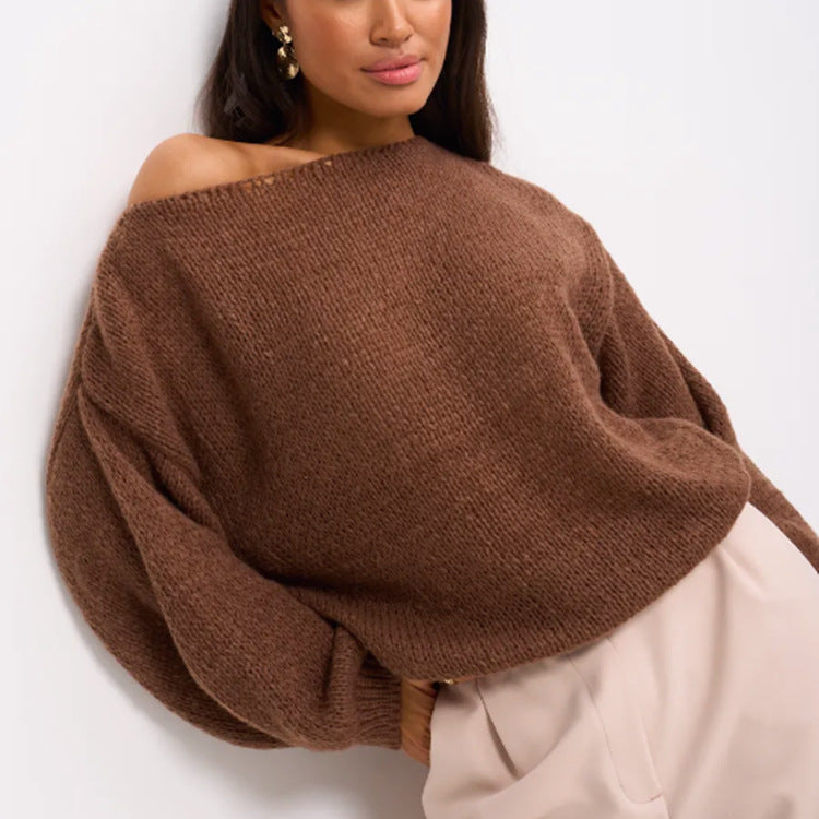 Damen Schulterfreier Mohair‑Optik Oversize-Pullover mit überschnittener Passform und kurzem Saum Shop Nory