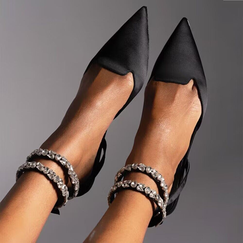 Damen elegante Slingback-Ballerinas mit funkelnden Strass-Details