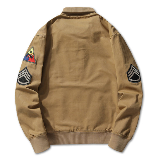 Herren Military-inspirierte Canvas-Bomberjacke mit Aufnähern, Stehkragen und Utility-Taschen Shop Nory