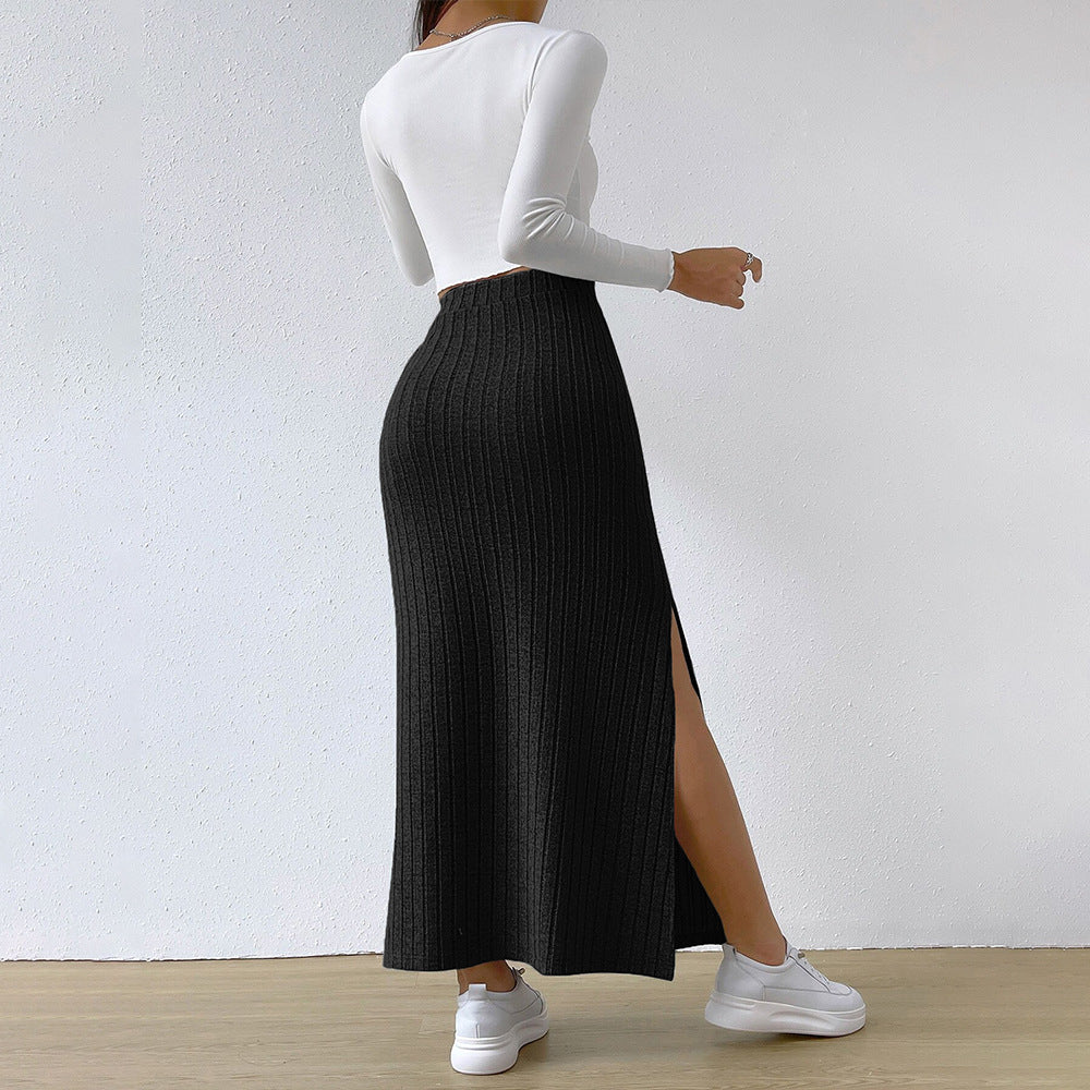 Damen gerippter Maxi-Rock mit hohem Bund, taillierter Stretchpassform und schmeichelnder Längsrippe Shop Nory