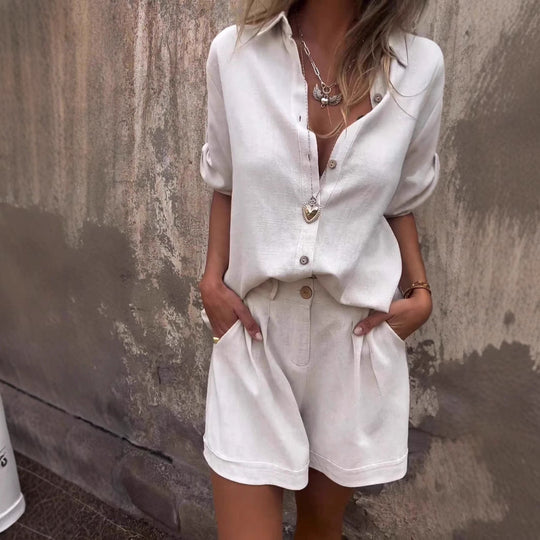 Damen Elegantes Kurzarm-Jumpsuit aus atmungsaktivem Stoff mit praktischen Taschen Shopnory