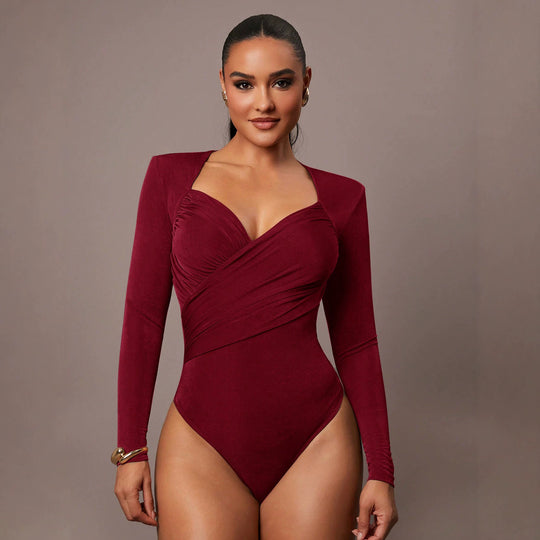 Damen Sculpting-Body mit Wickelfront, Herz-Ausschnitt und langen Ärmeln Shop Nory