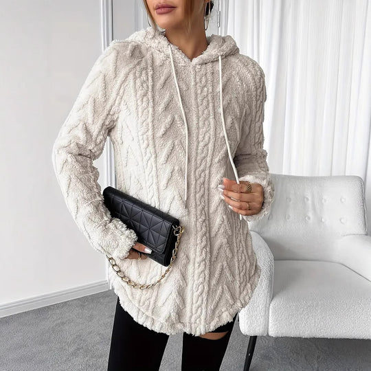 Damen nan kuschelige Kapuzenjacke aus Teddyfleece mit Zopfmuster und gerafftem Saum Shop Nory