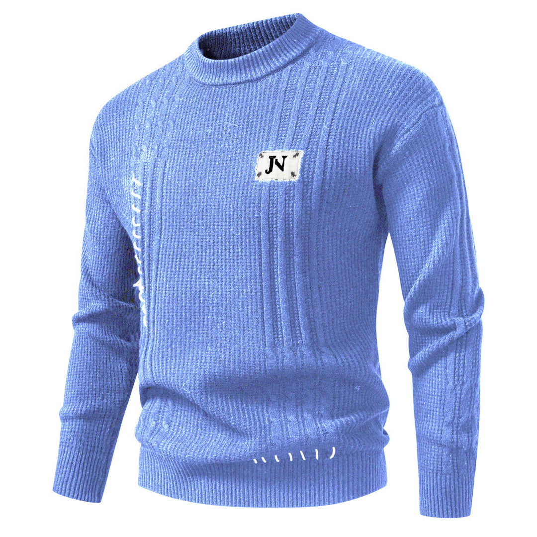Herren Strukturiertes Rippstrick-Pullover mit Ziernähten und Logo‑Patch Shop Nory
