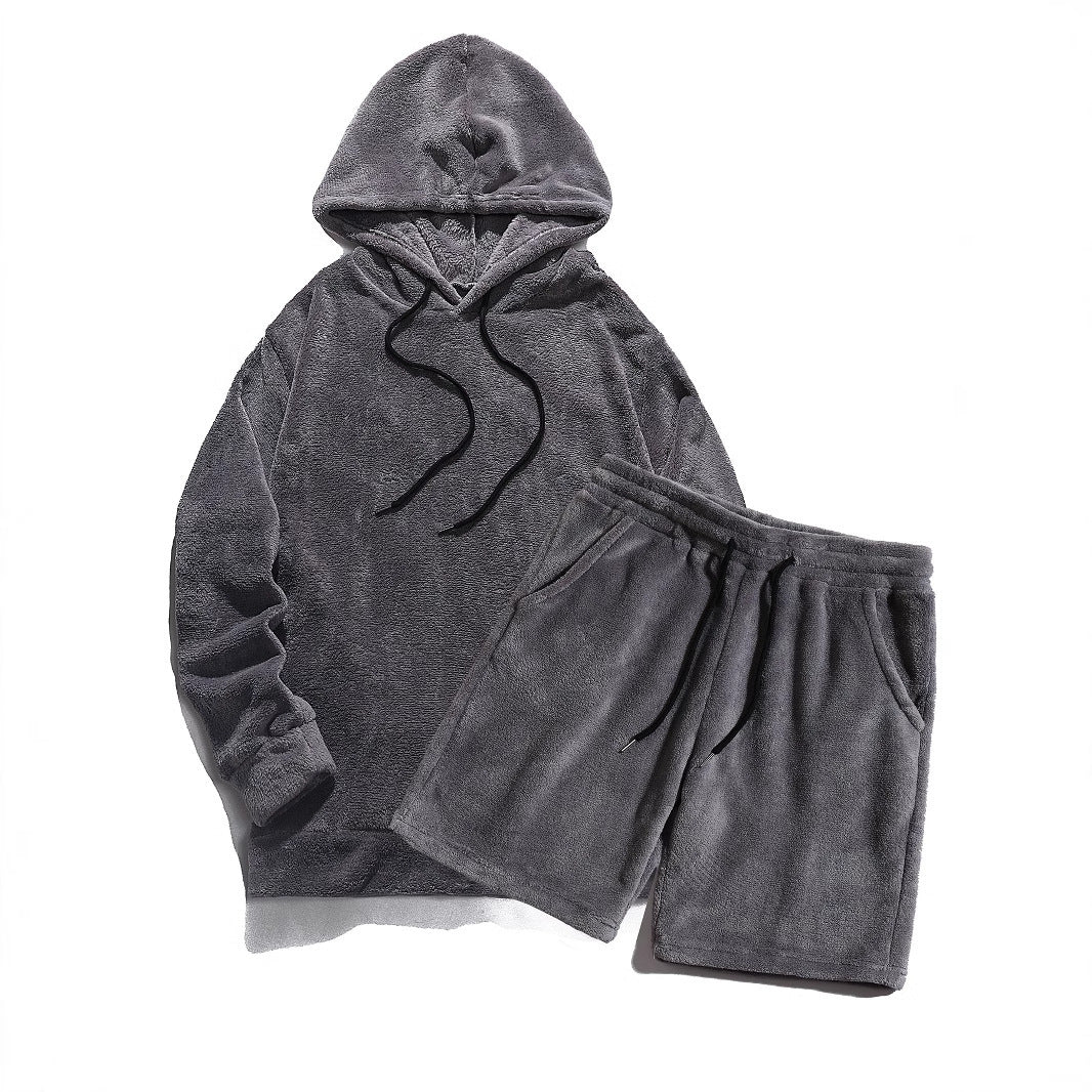 Herren Kuscheliges Hoodie-Shorts-Set