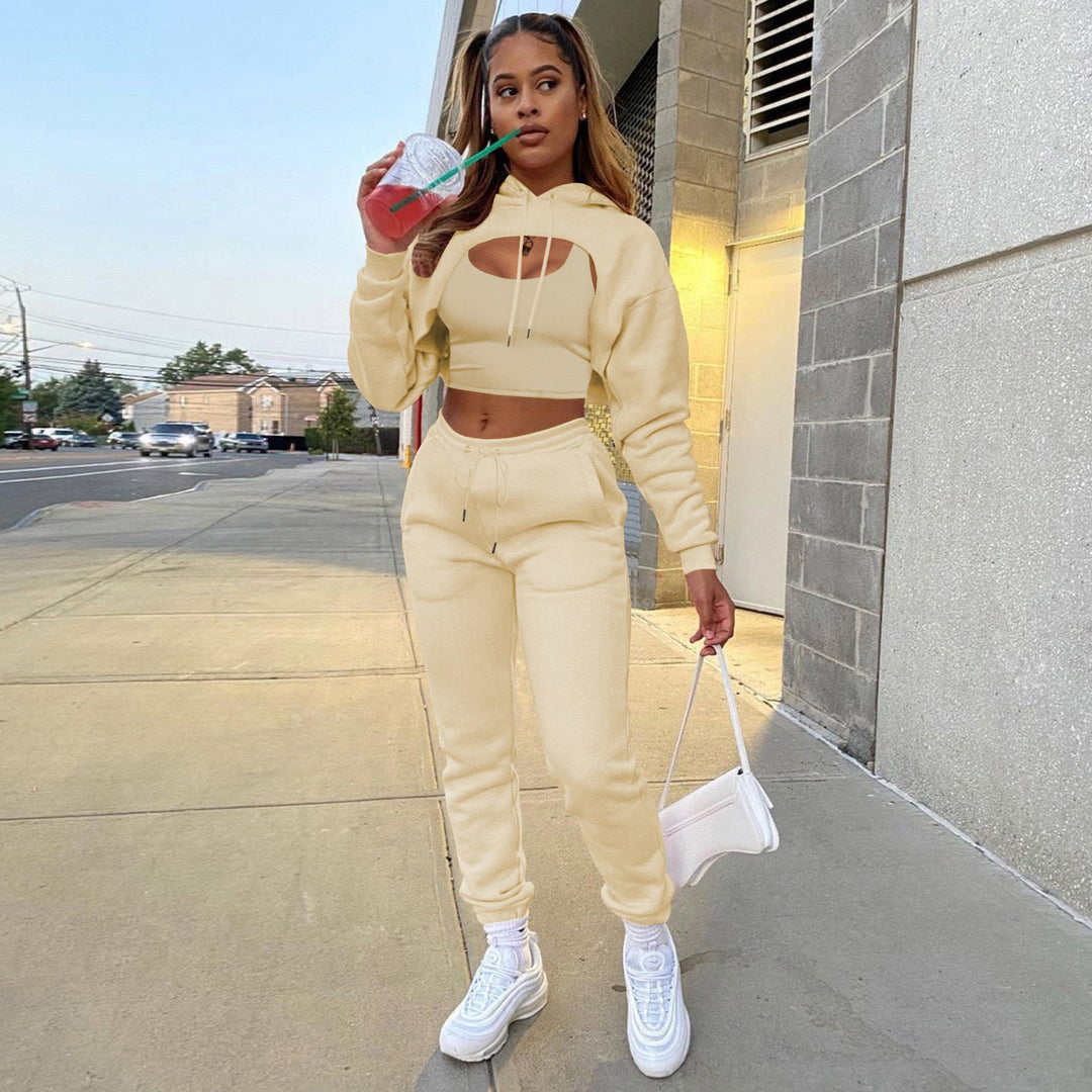 Damen Sportlicher Zweiteiler mit cropped Hoodie und bequemen Jogginghosen
