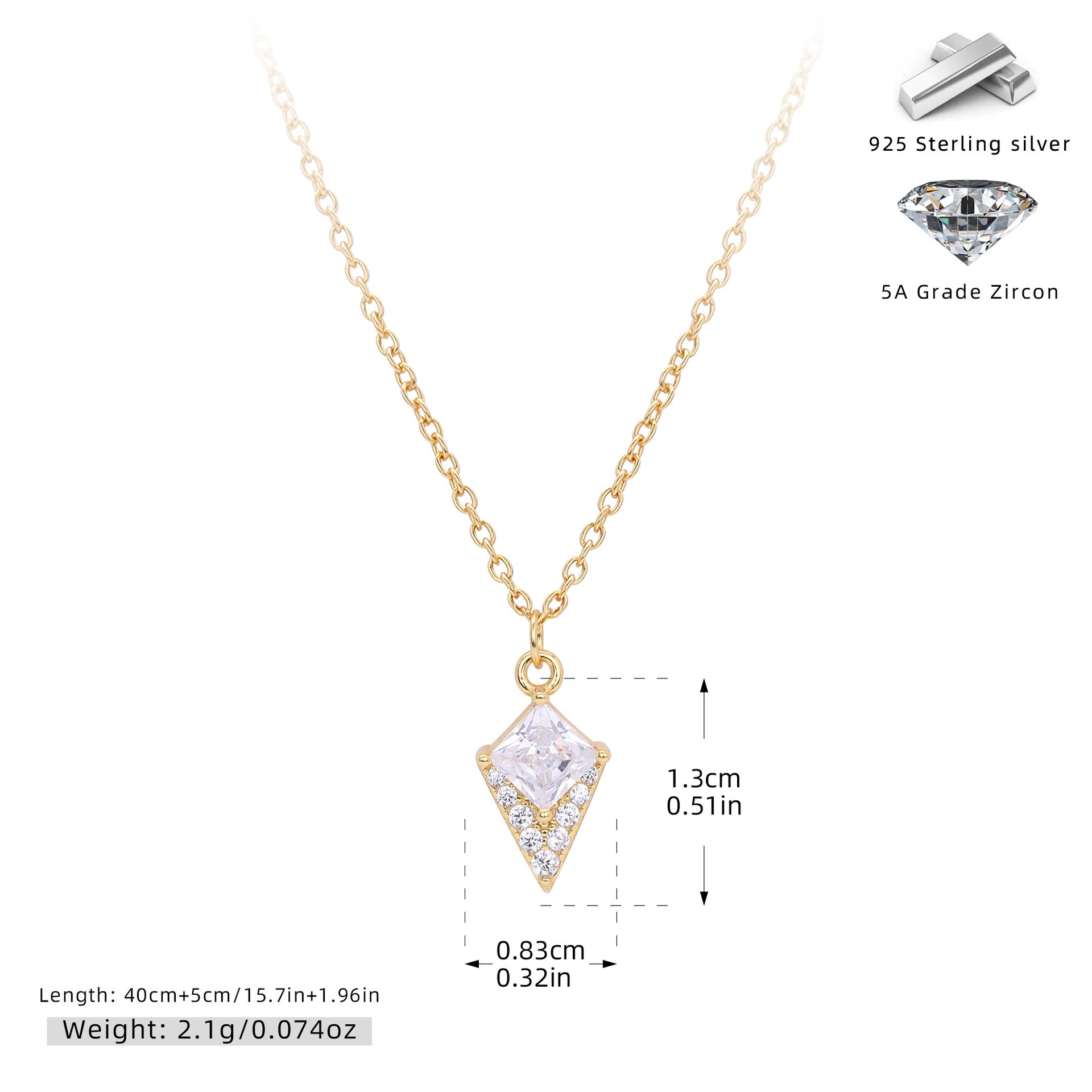 Damen Halskette mit diamantförmigem Anhänger und funkelnden Zirkonia Shop Nory
