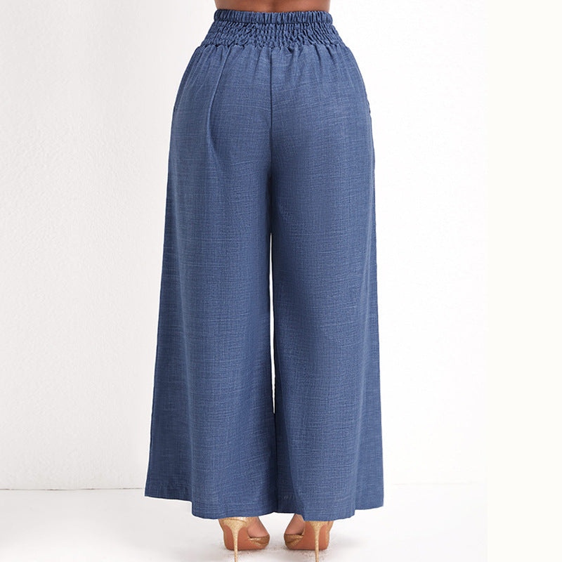 Damen Lässige Palazzo-Hose mit hoher Smock-Taille und dekorativer Kettenapplikation Shop Nory