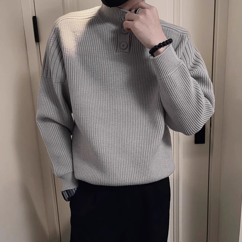 Herren Relaxed Rippstrick‑Pullover mit Halbknopf‑Stehkragen Shop Nory