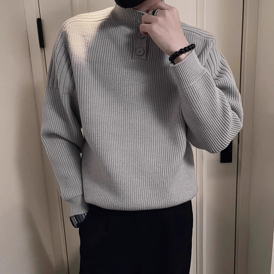 Herren Relaxed Rippstrick‑Pullover mit Halbknopf‑Stehkragen Shop Nory