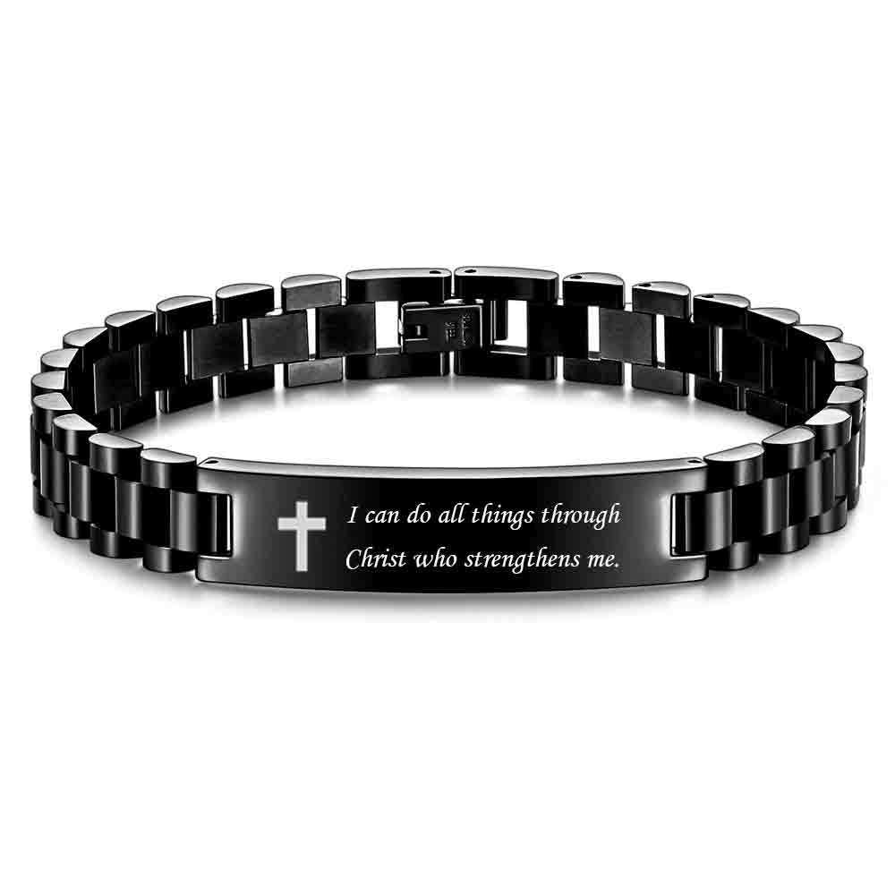 Damen Armband mit gravierbarem Abschieds-Spruch und edlem Kirchen-Kreuz Shop Nory