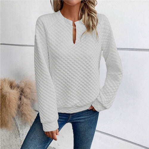 Damen Gestepptes Sweatshirt mit Schlitzkragen, Rautenstruktur und Raglanärmeln Shop Nory