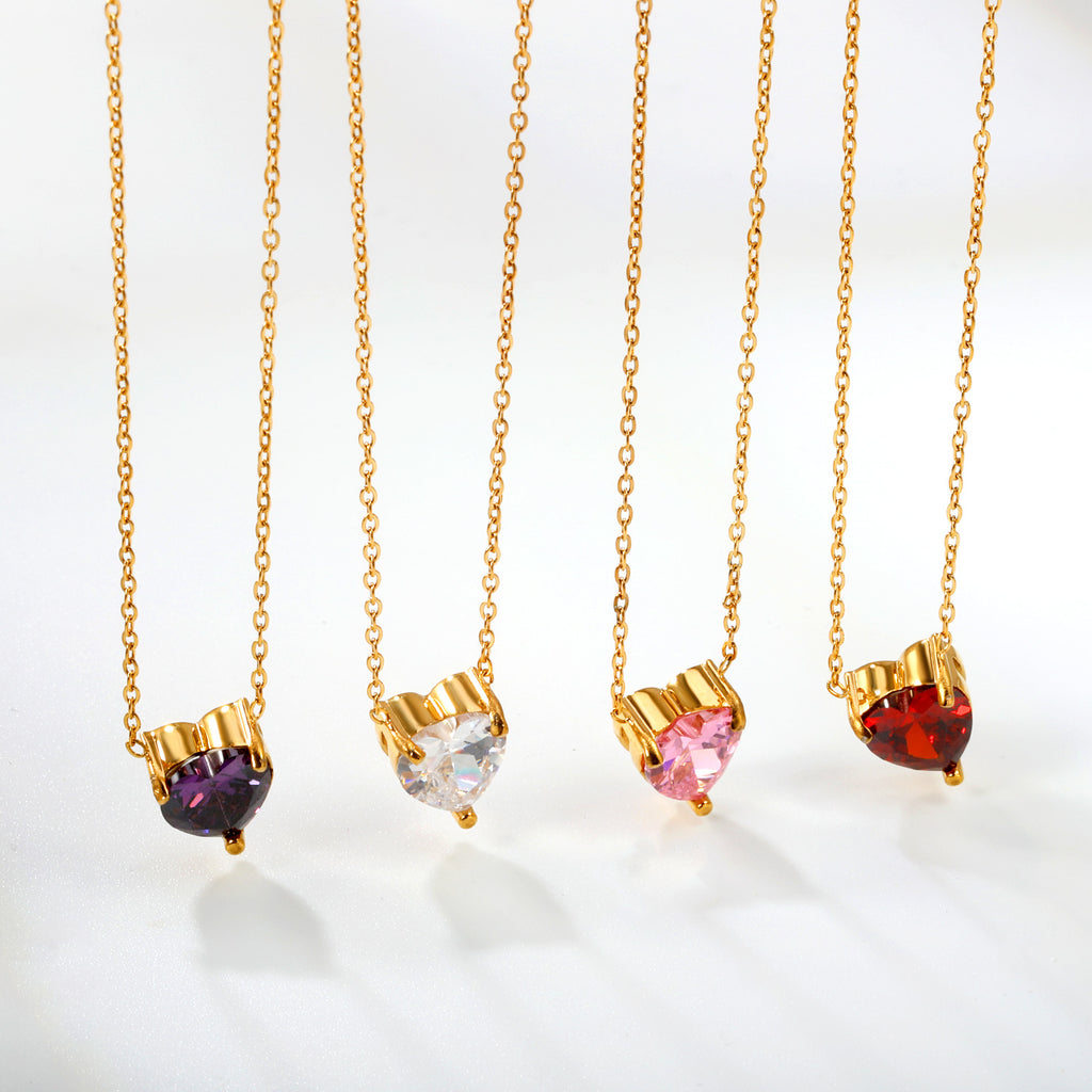 Damen Halskette mit herzförmigem Kristallanhänger und verstellbarer Kette Shop Nory
