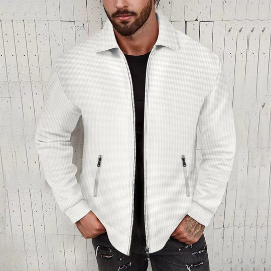 Herren Leichte Struktur-Reißverschluss-Übergangsjacke mit Kentkragen und Reißverschlusstaschen Shop Nory