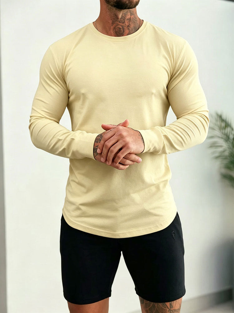 Herren Enganliegendes Langarm-Shirt aus Baumwollstretch mit Rundhals Shop Nory