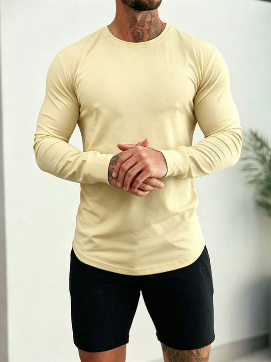 Herren Enganliegendes Langarm-Shirt aus Baumwollstretch mit Rundhals Shop Nory