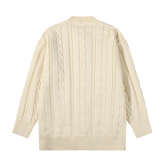 Unisex Übergroße Zopfmuster-Strickjacke mit Knopfleiste und Rundhalsausschnitt Shop Nory