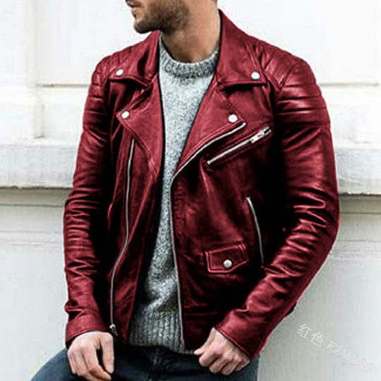 Herren Biker-Lederjacke mit asymmetrischem Reißverschluss und gesteppter Schulterpartie Shop Nory