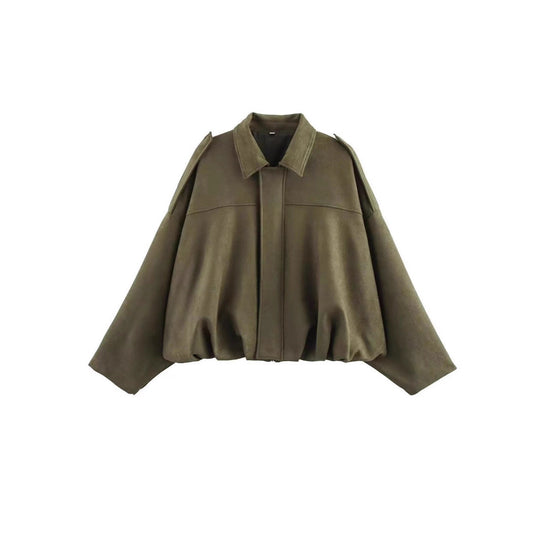Damen nan Oversize-Kurzjacke mit Ballon-Saum, Schulterpatten und verdeckter Frontleiste Shop Nory