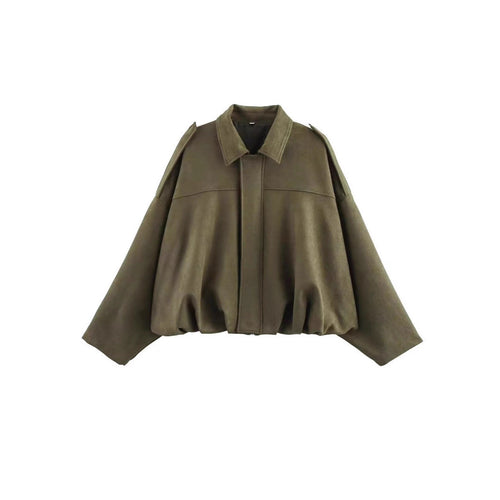 Damen nan Oversize-Kurzjacke mit Ballon-Saum, Schulterpatten und verdeckter Frontleiste Shop Nory