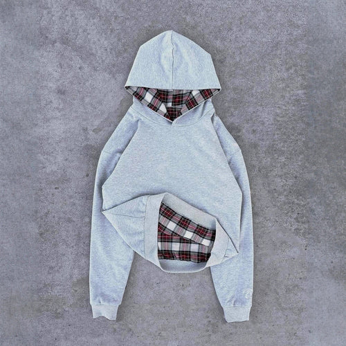 Damen Kapuzenpullover mit modernem Karo-Futter