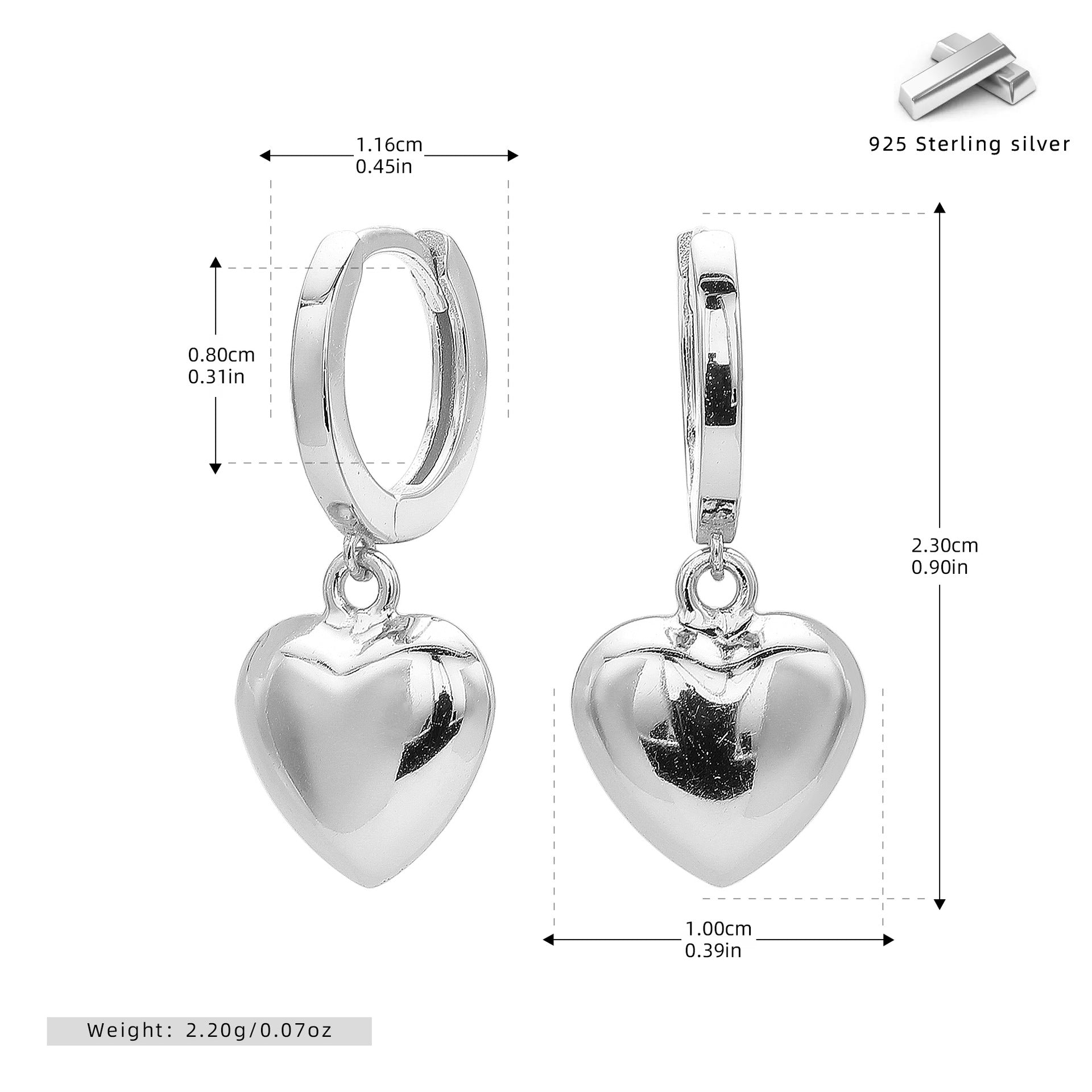 Damen Ohrhänger mit herzförmigem Anhänger aus hochwertigen 925 Sterling Silber Shop Nory