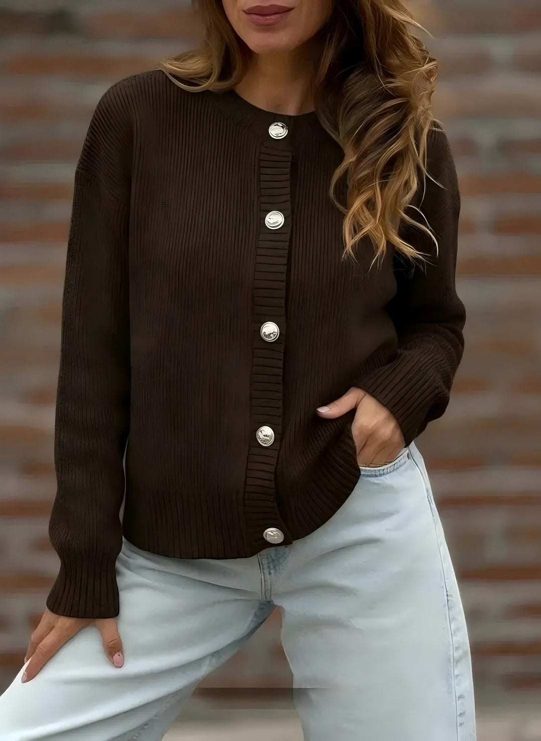 Damen Stylische Strickjacke mit Knopfverschluss Shop Nory