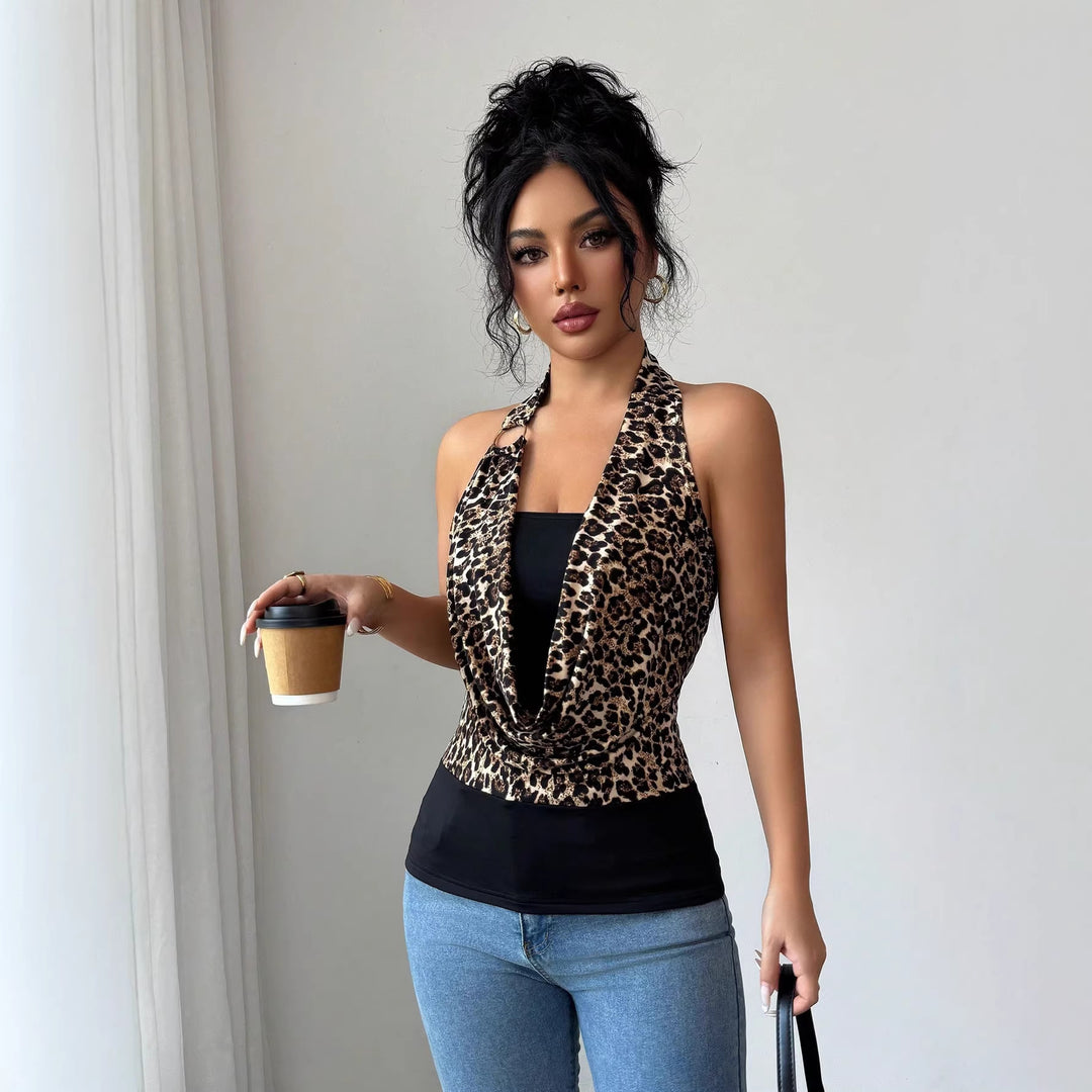 Damen Ärmelloses Neckholder-Wickel-Top mit Drapierter Front und Metallring Shop Nory