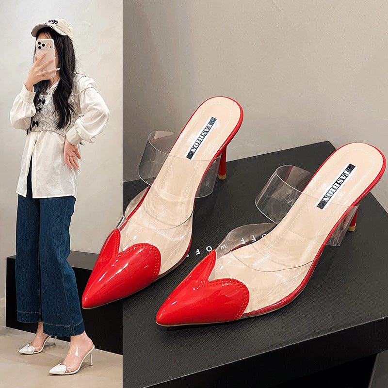 Damen Elegante spitze Mule-Pumps mit transparenten PVC-Riemen und Lackapplikationen Shop Nory