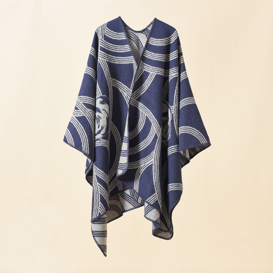 Damen Reversfreier Jacquard-Umhang im kastigen Oversize mit abstraktem Medaillonmuster Shop Nory