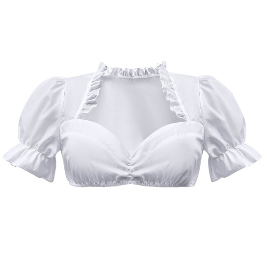 Damen nan traditionelle Dirndlbluse kurz mit Puffärmeln Herzausschnitt und Rüschendetail Shop Nory
