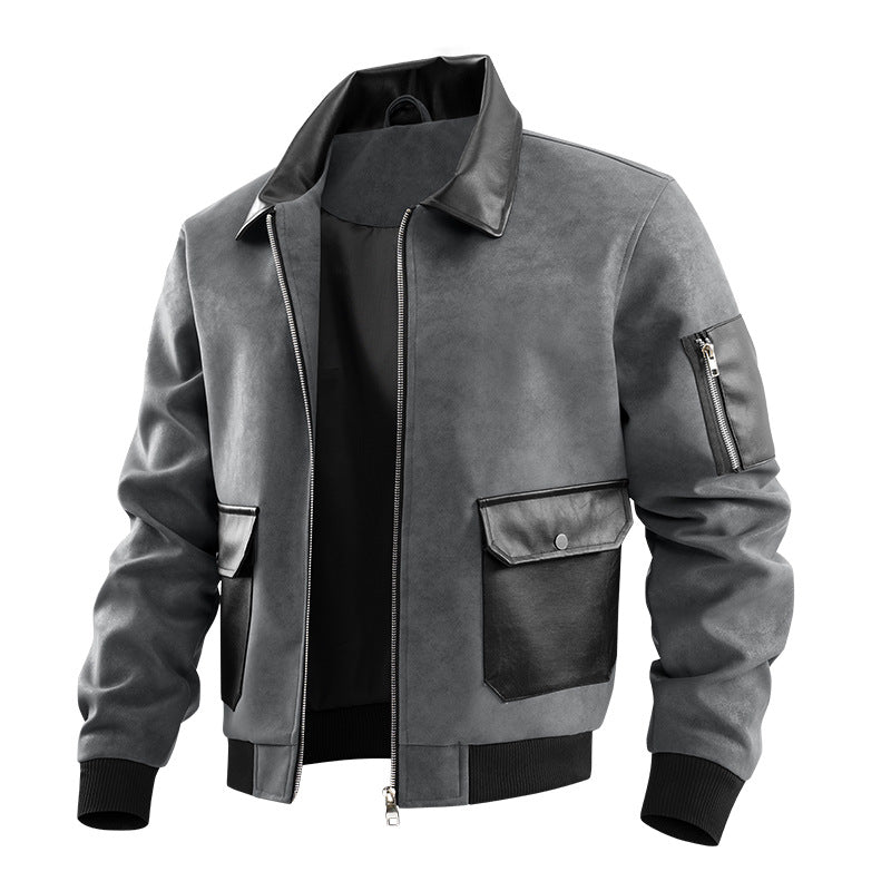 Herren Modische Kunstleder-Bomberjacke mit zahlreichen Taschen Shop Nory