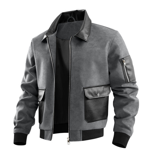 Herren Modische Kunstleder-Bomberjacke mit zahlreichen Taschen Shop Nory