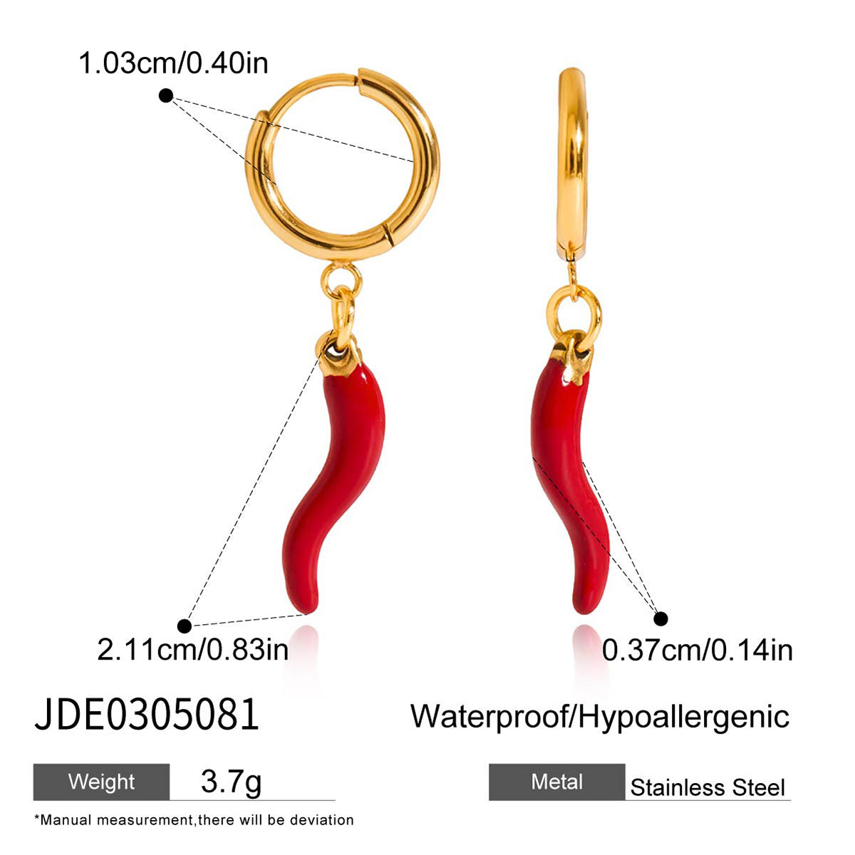 Damen Ohrhänger mit lebhaftem Chili-Anhänger aus hypoallergenem Edelstahl Shop Nory