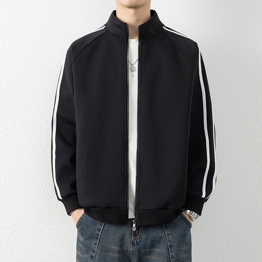 Herren Freizeit-Trainingsjacke mit Stehkragen, Reißverschluss und Kontraststreifen Shop Nory