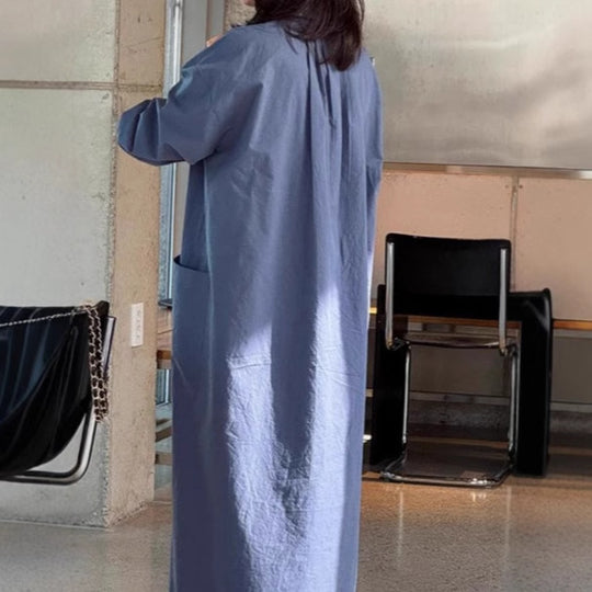 Damen Langes Oversize-Hemdblusenkleid aus Baumwollpopeline mit seitlichen Eingrifftaschen und Rückenpasse Shop Nory