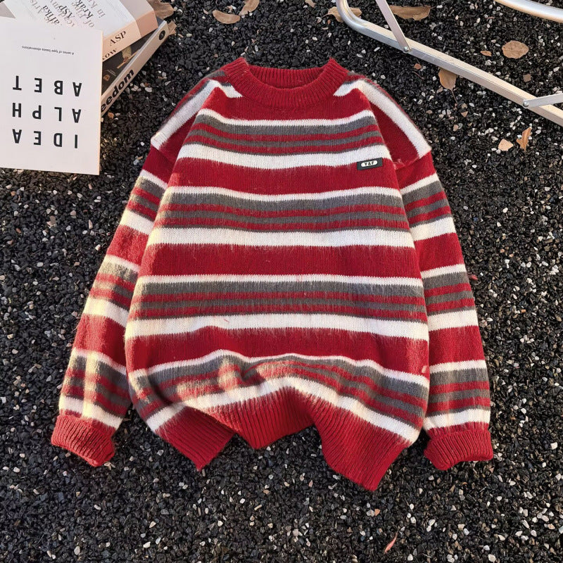 Unisex Gestreifter Oversize-Mohair‑Optik Pullover mit Rundhals und weicher Struktur Shop Nory