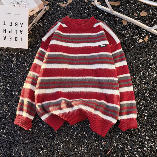 Unisex Gestreifter Oversize-Mohair‑Optik Pullover mit Rundhals und weicher Struktur Shop Nory