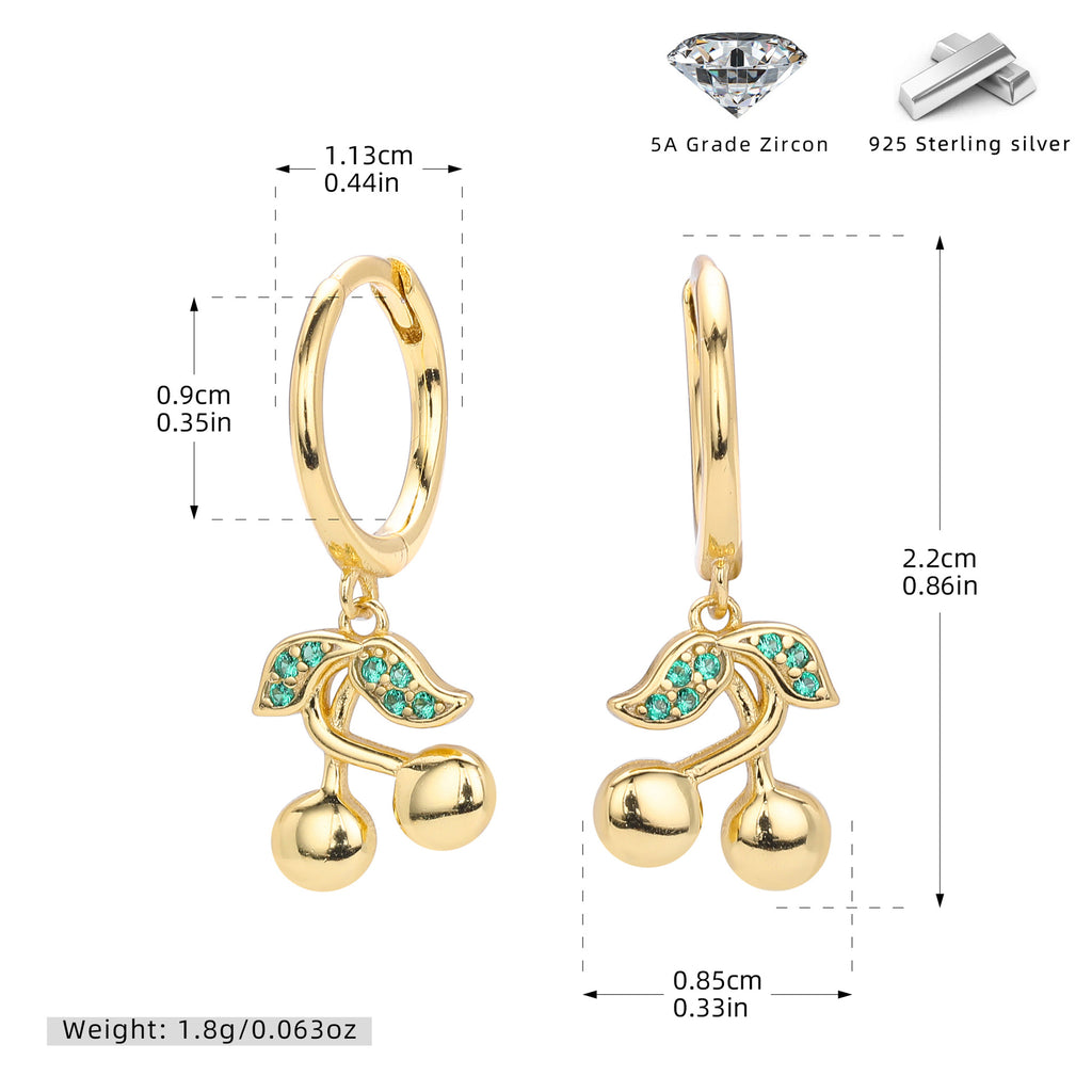 Damen Ohrhänger mit modernen Kirschmotiven aus 925 Sterling Silber und Zirkon Shop Nory