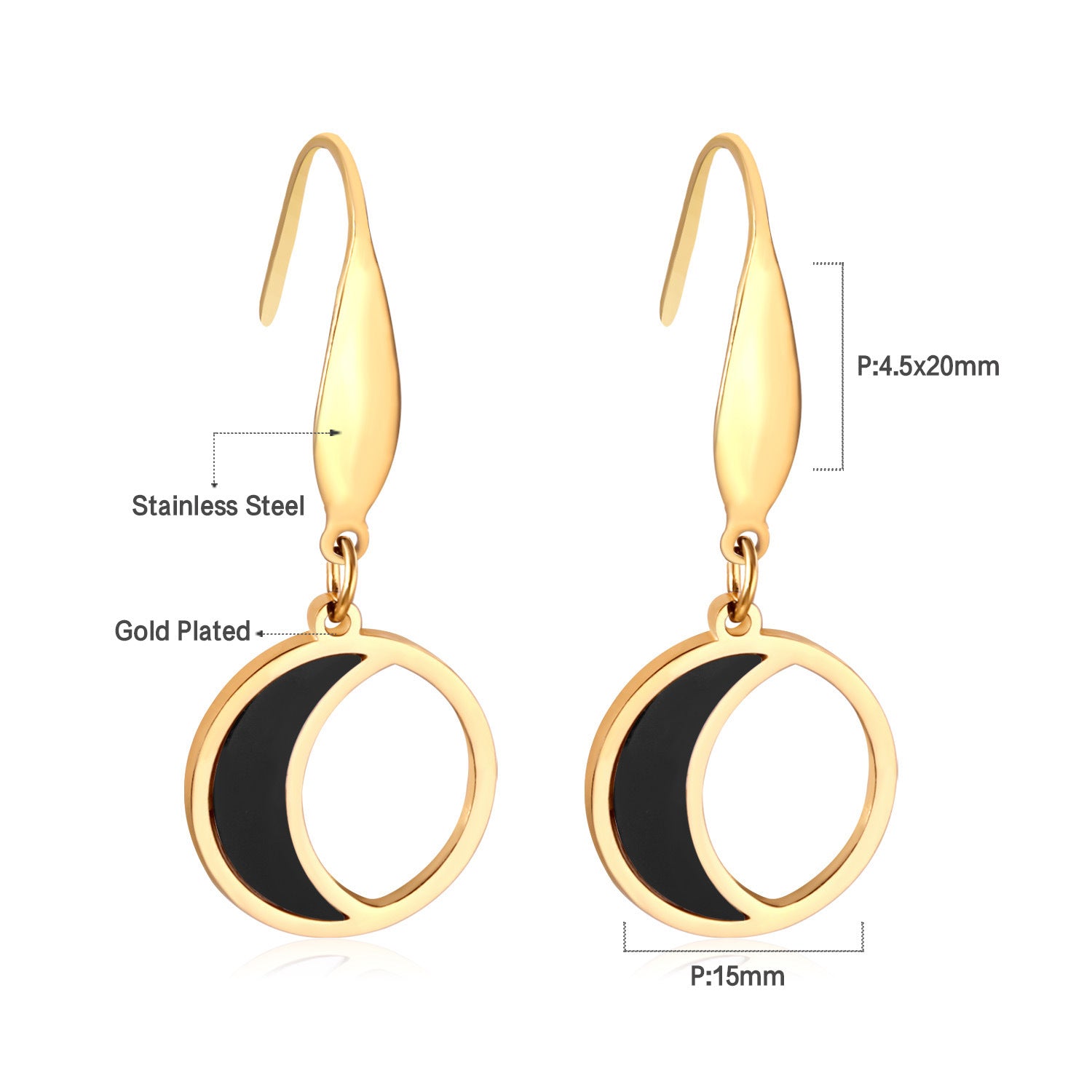 Damen Ohrringe mit elegantem, doppellagigem Rechteckdesign aus Edelstahl und goldplattierter Oberfläche Shop Nory
