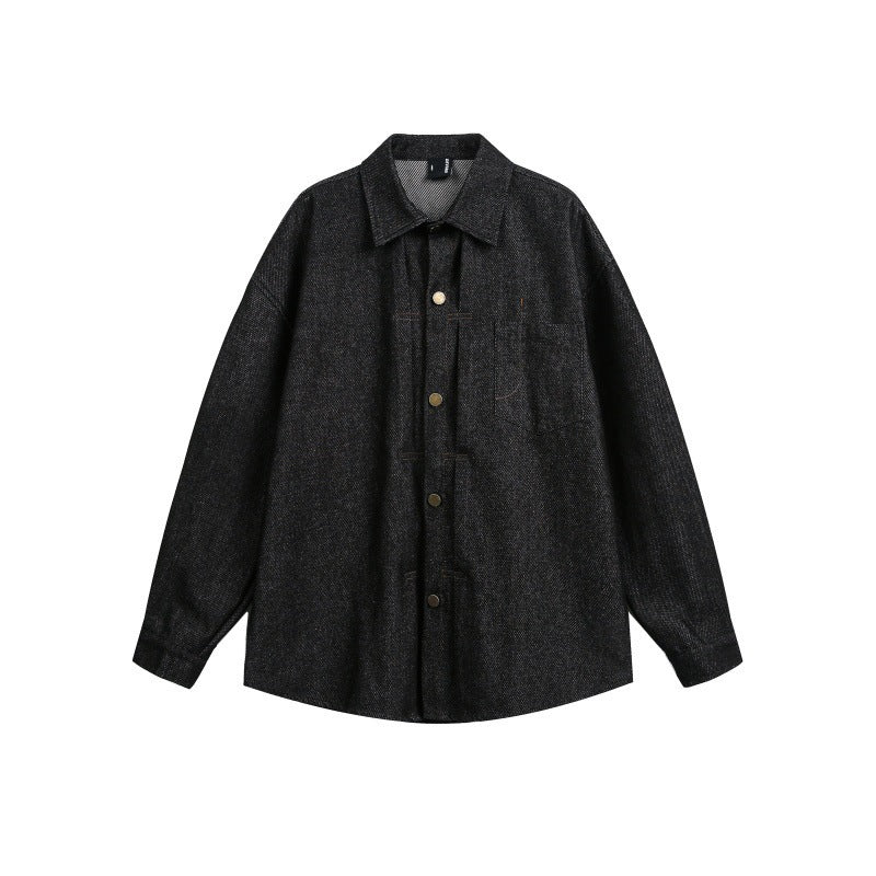 Unisex Oversize-Arbeitsoverhemd aus Tweed-Wollmix mit Brusttasche und Metallknopfleiste Shop Nory